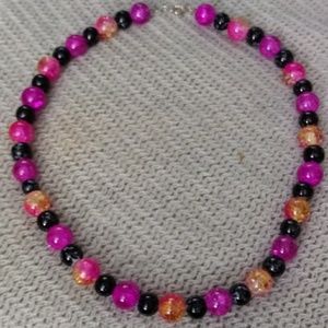 Pink/peach & black beaded necklace